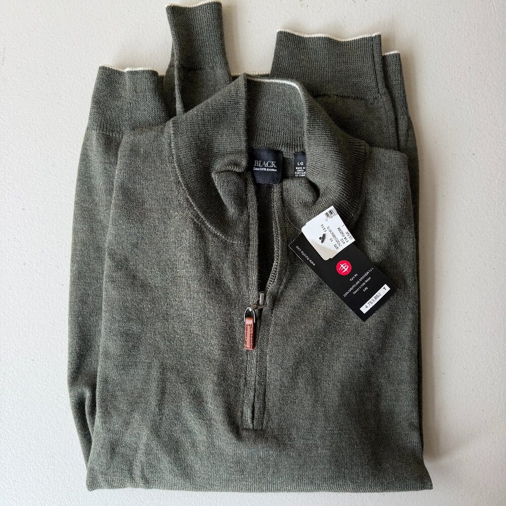 NEW w/ Tags - Black Saks Fifth Avenue, Men's Large Grey Quarter-Zip